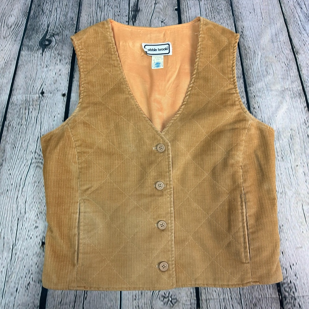 Bobbie Brooks Vintage Women’s Tan Corduroy Button Up Vest ILGWU Tag Size 11/12